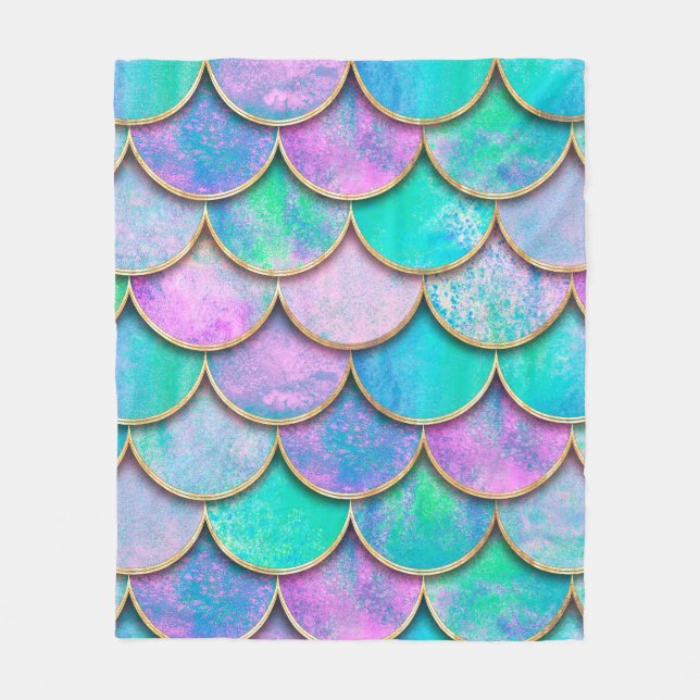 Mermaid fish scale wave japanese seamless pattern. fleece blanket (Front)