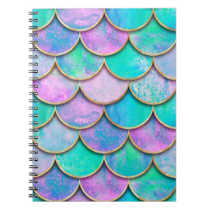 Mermaid fish scale wave japanese seamless pattern. notebook