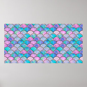 Mermaid fish scale wave japanese seamless pattern. poster