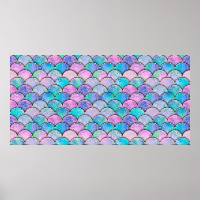 Mermaid fish scale wave japanese seamless pattern. poster (Front)