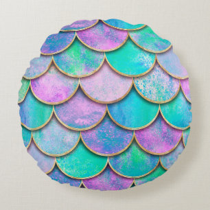 Mermaid fish scale wave japanese seamless pattern. round pillow