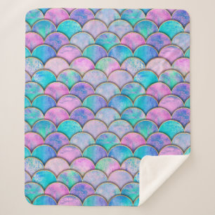 Mermaid fish scale wave japanese seamless pattern. sherpa blanket
