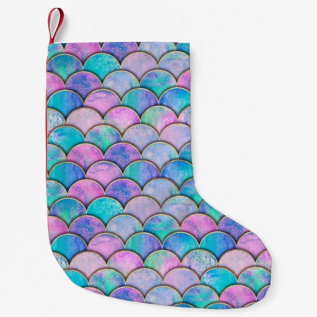 Mermaid fish scale wave japanese seamless pattern. small christmas stocking (Front)