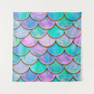 Mermaid fish scale wave japanese seamless pattern. tapestry