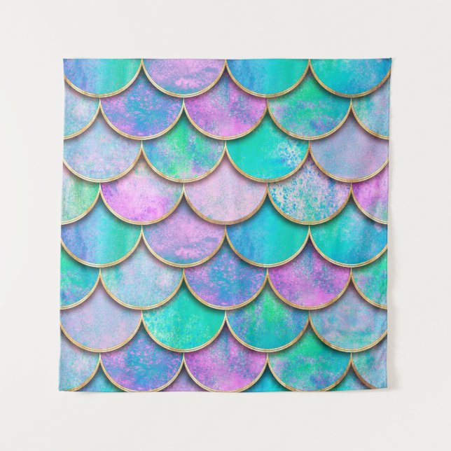 Mermaid fish scale wave japanese seamless pattern. tapestry (Front)