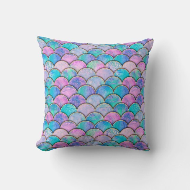 Mermaid fish scale wave japanese seamless pattern. throw pillow (Front)