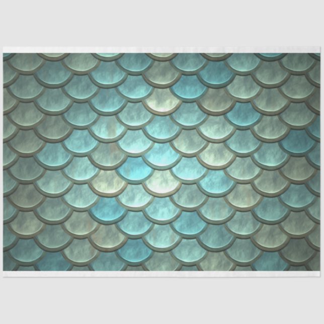 Mermaid Fish Scales Decoupage Background Aqua Tissue Paper (Front)