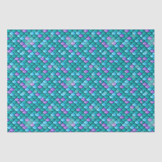 Mermaid Fish Tail Scales Green & Purple Pattern Tissue Paper (Front)