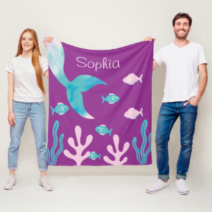 Mermaid Fish Under the Sea Pastel Purple Girls Fleece Blanket