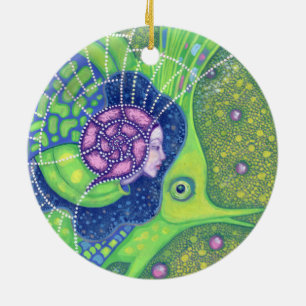 Mermaid & fish, underwater fantasy, nautical art ceramic ornament