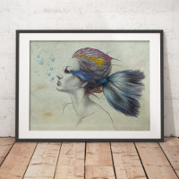 Mermaid Fish Woman Surreal Art Fantasy Drawing