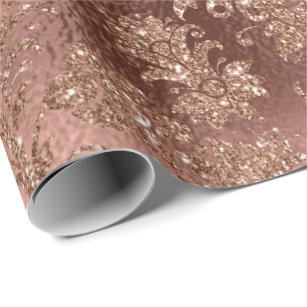 Mermaid  Floral Rose Gold Pink Princess Glitter Wrapping Paper