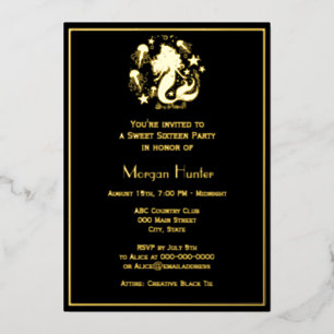 Mermaid Flowing Hair Sea Life Sweet Sixteen Foil Holiday Card