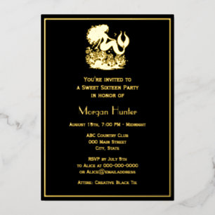 Mermaid Flowing Hair Sea Life Sweet Sixteen Foil Holiday Card