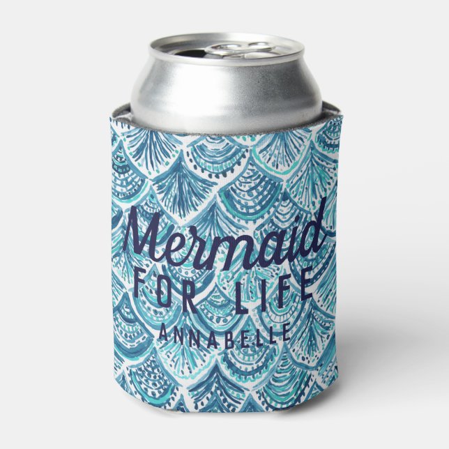 Mermaid for Life Custom Beach Fish Scale Print Can Cooler (Can Front)