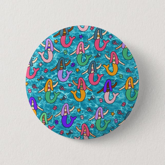 Mermaid friends 2 inch round button (Front)
