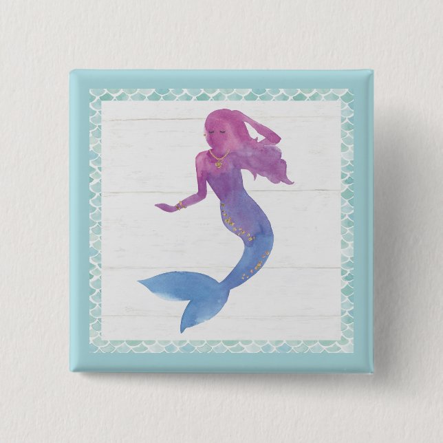 Mermaid Friends III 2 Inch Square Button (Front)