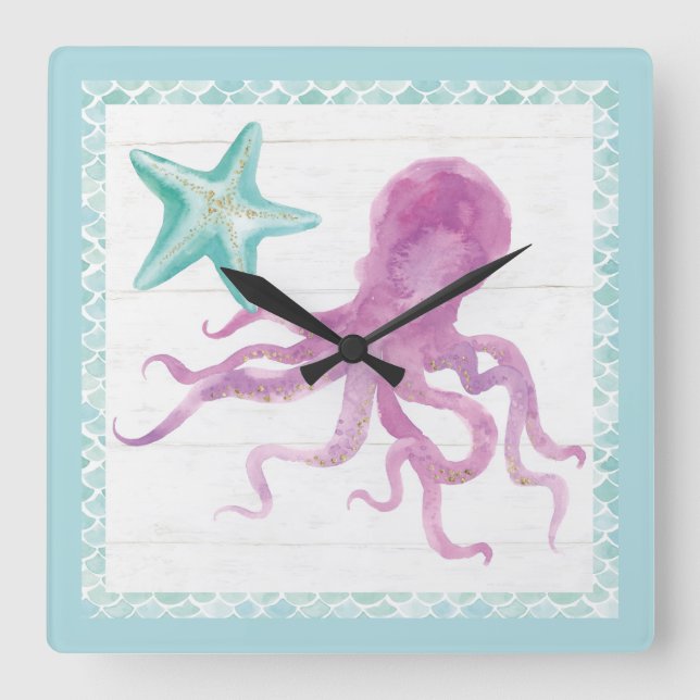 Mermaid Friends V Square Wall Clock (Front)