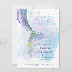 Mermaid Girl 1st Birthday Oneder The Sea Party Invitation