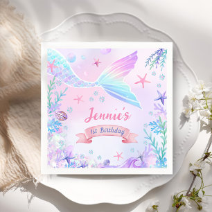Mermaid Girl 1st Birthday Party  Napkin