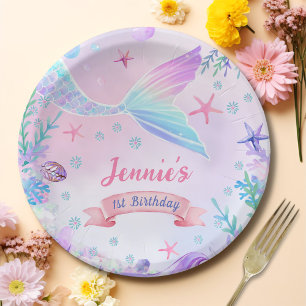 Mermaid Girl 1st Birthday Party Paper Plate