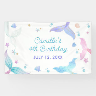 Mermaid Girl 4th Birthday Party Banner