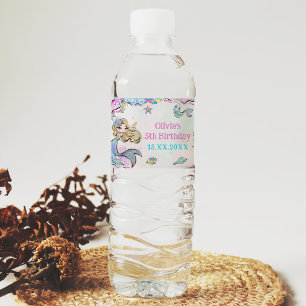 Mermaid Girl 5th Birthday Party  Water Bottle Label