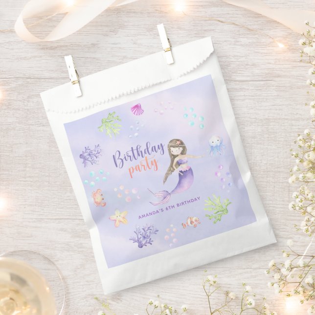 Mermaid Girl 6th Birthday Party Favour Bag (Clipped)