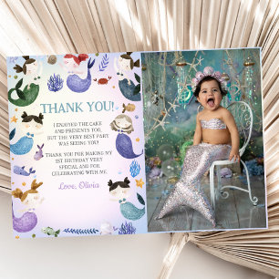 Mermaid Girl Birthday Party Photo Thank You Card