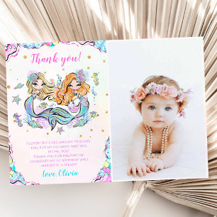 Mermaid Girl Birthday Party Photo Thank You Card