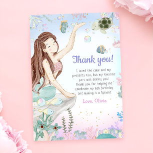 Mermaid Girl Birthday Party Thank You Card