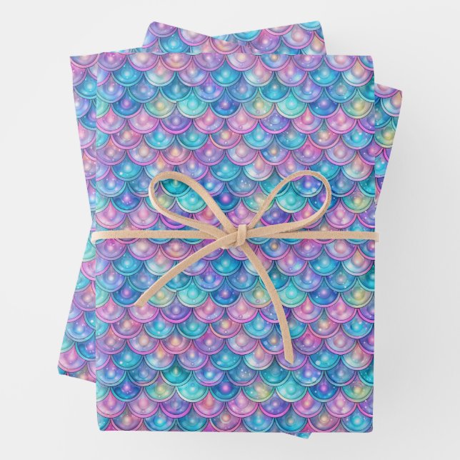 Mermaid Girl Birthday Purple Pink Wrapping Paper Sheet (In situ)