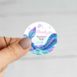 Mermaid Girl Birthday Thank you Classic Round Sticker<br><div class="desc">These enchanting Mermaid round stickers are the perfect finishing touch to envelopes or party favours. Set the stage for an unforgettable mermaid party experience!  Most lettering is editable - click the "Customize Further" button to edit. Matching items in our store Cava party design</div>