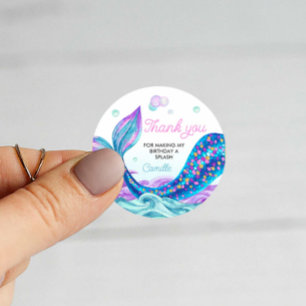 Mermaid Girl Birthday Thank you Classic Round Sticker