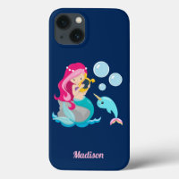 Mermaid Girl Cute Beach Narwhal Monogram