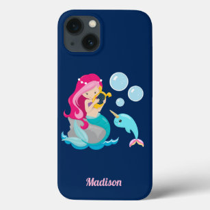 Mermaid Girl Cute Beach Narwhal Monogram iPhone 13 Case