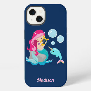 Mermaid Girl Cute Beach Narwhal Monogram iPhone 13 Case