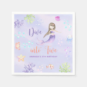 Mermaid Girl Dive Into Five 5th Birthday Party Napkin
