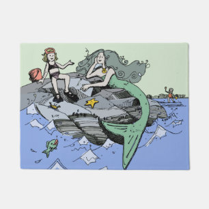 Mermaid Girl Summer Beach Friendship Whimsical Doormat