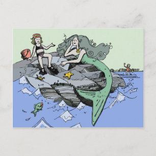 Mermaid Girl Summer Beach Friendship Whimsical Postcard