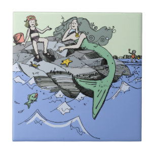 Mermaid Girl Summer Beach Friendship Whimsical Tile