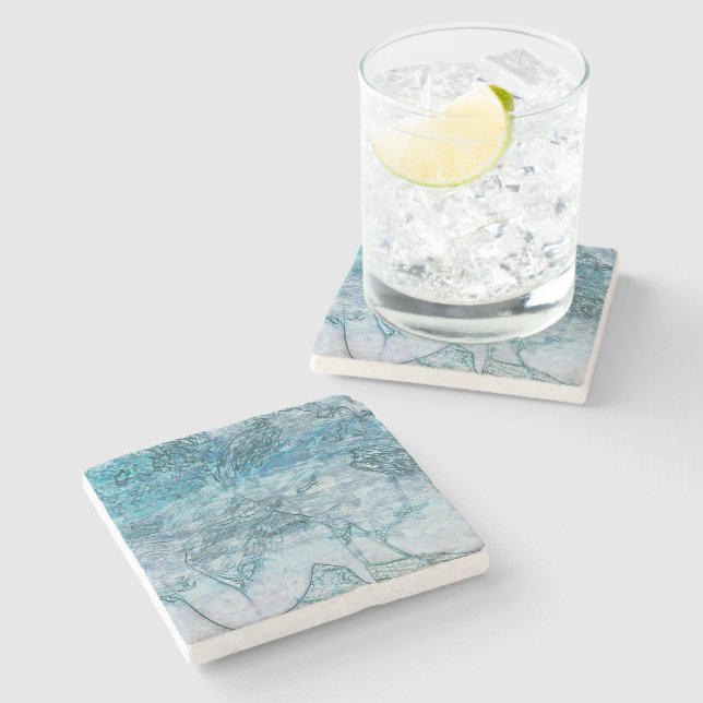 Mermaid Girl Teal Green Blue Nautical Ocean Waves Stone Coaster (Side)