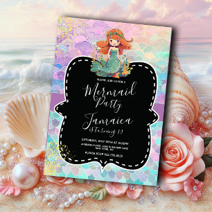 Mermaid Girls Birthday Party Purple Black Invitation