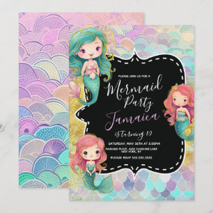 Mermaid Girls Birthday Party Purple Glitter Invitation