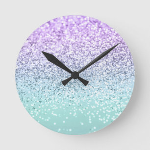 Mermaid Girls Glitter 1b (Faux Glitter) #pastel   Round Clock