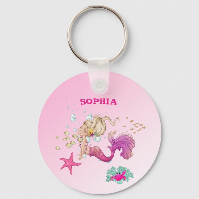 Mermaid Girls Pink Cute Personal Keychain (Front)