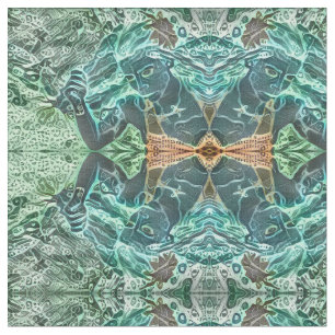 Mermaid Girly Green Teal Brown Bohemian Mosaic Art Fabric