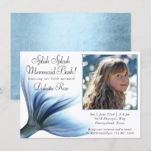 Mermaid Glam   Dusty Ice Blue Photo Splish Splash Invitation
