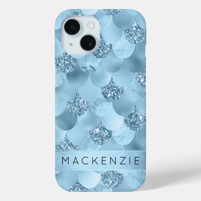 Mermaid Glam Scale | Dusty Ice Blue Sheen Custom Case-Mate iPhone Case (Back)