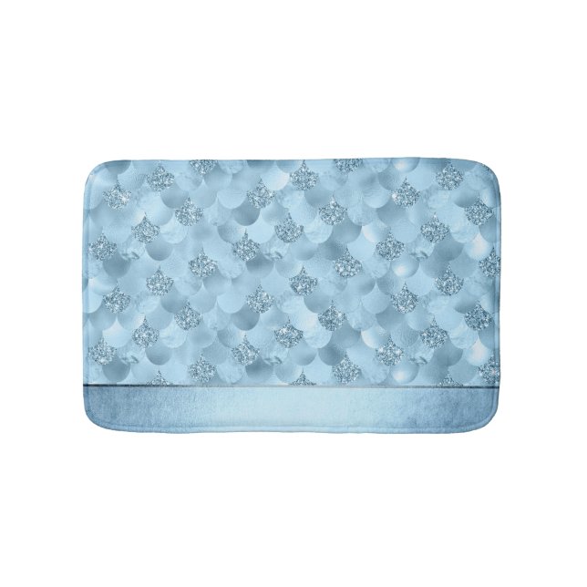 Mermaid Glam Scale | Dusty Ice Blue Sheen Lustre Bath Mat (Front)